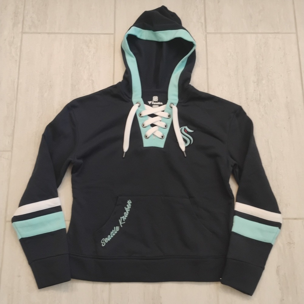 Seattle Kraken Fanatics Womens Medium M Lace Up Hoodie Sweatshirt Navy Blue NHL